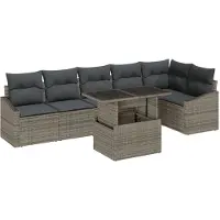 vidaXL Tuinbank Set 7 st Grijs poly rattan, Gepoedercoat staal