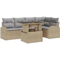 vidaXL Tuinbank Set 6 st Beige en Lichtgrijs poly rattan