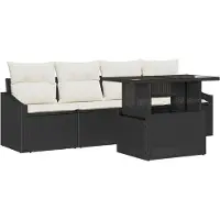 vidaXL Tuinbank Set 5 st Zwart en Crème poly rattan
