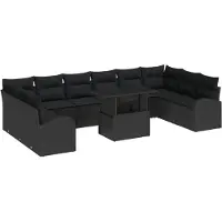 vidaXL Tuinset met 11 delen, zwart, van polyrotan