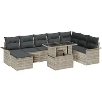 vidaXL Tuinbank Set met kussen 9 pcs Lichtgrijs Poly rattan