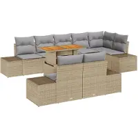 vidaXL Tuinbank Set 9 st Beige poly rattan