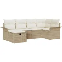 vidaXL Tuinset met 6 zitplaatsen. Beige en crème kleurig, gemaakt van polyrotan