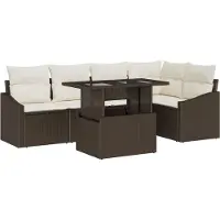 vidaXL Tuinbank Set 6 st Bruin en Crème poly rattan