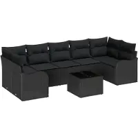 vidaXL Tuinbank Set 8 st 7-zits Zwart poly rattan