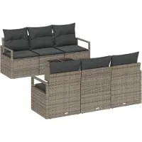 vidaXL Tuinbank Set 7 st 6-Aantal zitplaatsen Grijs poly rattan