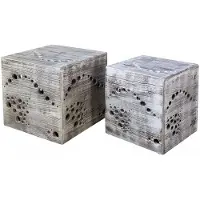 Homestyle4u Krukjes - Hocker - Grijs shabby - Set van 2