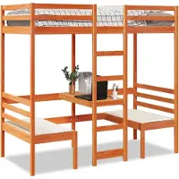 vidaXL Hoogslaper met bureau en stoelen grenenhout wasbruin 80x200cm