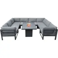 MonsterShop Modulaire Tuinmeubelset met Vuurschaal Grijs