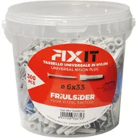 Friulsider Tassello van nylon, type 'Fixit', diameter 6 mm, lengte 33 mm, schroefdraad M4, lengte 40 mm, verpakking van 300 stuks