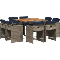 vidaXL 9-delige tuinset met kussens, grijs polyrotan