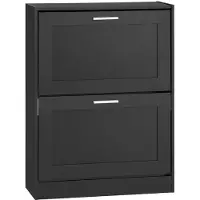 SoBuy Schoenenkast met 2 Kleppen, Entree Meubel Zwart, 60x25x80 cm, Halmeubel met Verstelbare Verdelers - FSR137-SCH