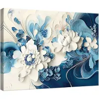 WALLARENA - Canvas schilderij - 60x40 cm - bloemen in blauw voor slaapkamer, woonkamer, keuken