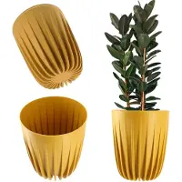 Kadax Bloempot van kunststof, moderne plantenpotten, plantenpot met geometrisch patroon, ronde bloempot met inzetstuk, natuurlijke bloempot, hoge bloempot (diameter 30 cm, donkergeel)