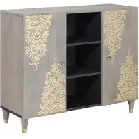 vidaXL Dressoir Grijs en Goud 90 x 33 x 75 cm Massief Mango Hout