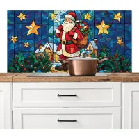 KitchenYeah Spatscherm keuken 120x60 cm - Kookplaat achterwand Kerstman - Glas - Kleurrijk - Muurbeschermer - Spatwand fornuis - Hoogwaardig aluminium