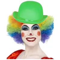 Smiffys Clown verkleed set - gekleurde pruik - met bolhoedje groen - Carnaval clowns verkleedkleding en accessoires - volwassenen