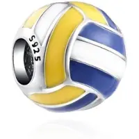 Fler | Bedel voor bedelarmband (standaard - 3mm) | Volleybal | Hangbedel Charm | Zilver | 925 | Emaille | Blauw, Wit & Geel | Meerkleurig | Ketting Kraal | Teamkado -bedel - Sportkado