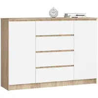 Akord Ladekast K140 met 4 Lades en 2 Deuren / Furniture Factory / Sonoma Eik - Wit / 138 x 99 x 40 cm