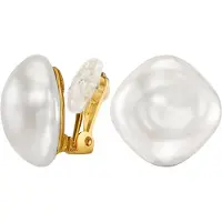 Traveller Clip Oorbellen - Oorclips Dames - 22kt Verguld - Barok Parel - 16 mm - Wit - Vierkant - 114365