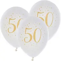SANTEX verjaardag leeftijd ballonnen 50 jaar - 24x stuks - wit/goud - 23 cm - Abraham/Sarah