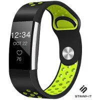 Strap-it Siliconen Smartwatch bandje - Geschikt voor Fitbit Charge 2 sport band - zwart/geel - Horlogeband / Polsband / Armband - Maat: Maat L