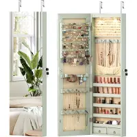 Costway Sieradenkast met ledverlichting, sieradenrek met spiegel, spiegelkast hangend afsluitbaar met sleutels, sieradenopslag 120 x 35,5 x 10 cm (groen)