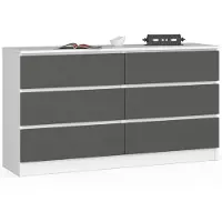 Akord Ladekast K140 met 6 Lades / Furniture Factory / Wit - Grafietgrijs / 138 x 77 x 40 cm