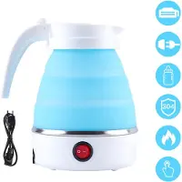 Dnntunk Opvouwbare Waterkoker - Reis Waterkoker - 0,6 Liter - Mini Waterkoker - Camping & Travel - Elektrisch - Blauw