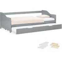 Hobby Hall Houten bed - 90x200 cm - Gastenbed - met 2 matrassen - Grijs