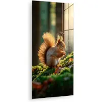 MuchoWow Glasschilderij 40x80 cm - Schilderij acrylglas - Eekhoorn - Nootje - Gras - Foto op glas - Muurdecoratie woonkamer - Wanddecoratie slaapkamer - Schilderijen