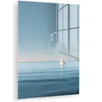 MuchoWow Glasschilderij 90x120 cm - Schilderij acrylglas - Zeilbootje - Kalme zee - Helderblauwe hemel - Foto op glas - Muurdecoratie woonkamer - Wanddecoratie slaapkamer - Schilderijen