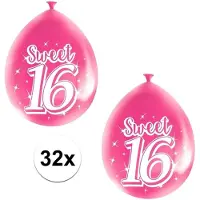 Folat Sweet 16 verjaardag ballonnen - 32x stuks - roze - 16 jaar verjaardag feestartikelen