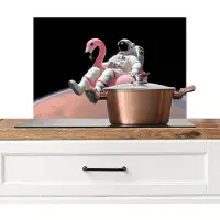 KitchenYeah Spatscherm keuken 60x40 cm - Kookplaat achterwand Astronaut - Flamingo - Zwemband - Roze - Muurbeschermer - Spatwand fornuis - Hoogwaardig aluminium
