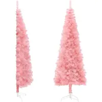 vidaXL Kunstkerstboom half met standaard smal 180 cm roze