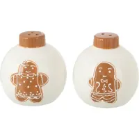 J-Line peper en zoutmolen set Kerstmis Bal Rond Dolomiet - keramiek - wit/caramel - 2 stuks