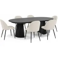 Ebuy24 Tokyo eethoek eettafel zwart, 6 stoelen met beige ribfluweel bekleding.