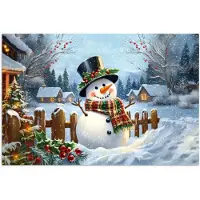 PosterMonkey Poster 180x120 cm - Sneeuwpop - Winterdorp - Kleurrijk - Posters - Kamer decoratie - Wanddecoratie woonkamer - Muurdecoratie slaapkamer XXL