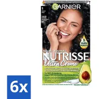 Garnier 6 x - Nutrisse Ultra Crème 1 - Haarkleuring - Zwart - Intens Voedend - Permanente Kleur - Haarverf - Permanente Haarkleur - Grijsdekking - Voedende Haarkleur - Nutrisse Ultra Crème