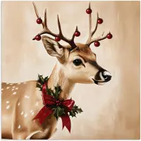 PosterMonkey Poster 100x100 cm - Gewei - Kerst - Rendier - Rood - Posters - Kamer decoratie - Wanddecoratie woonkamer - Muurdecoratie slaapkamer XXL - Kerstversiering - Kerstdecoratie voor binnen - Kerstmis