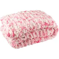 J-Line deken Gebreid - polyresin - roze/wit
