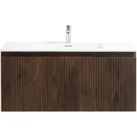 Guido Gusto Badkamermeubel Yuki 100cm walnoot inclusief wastafel met kraangat mat wit