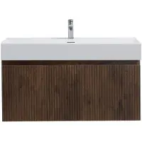 Guido Gusto Badkamermeubel Yuki 100cm walnoot inclusief wastafel robuust glans wit met kraangat