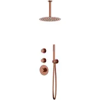 Guido Gusto Thermostatische inbouw regendouche copper drie-knops onder bediening met plafondarm 30cm douchekop