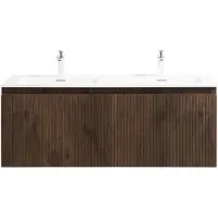 Guido Gusto Badkamermeubel Yuki 120cm walnoot inclusief dubbele wastafel met twee kraangaten mat wit