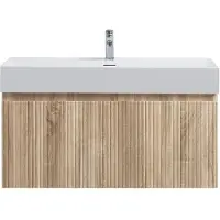 Guido Gusto Badkamermeubel Yuki 100cm licht eiken inclusief wastafel robuust glans wit met kraangat