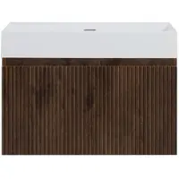 Guido Gusto Badkamermeubel Yuki 80cm walnoot inclusief wastafel robuust glans wit zonder kraangat