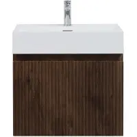 Guido Gusto Badkamermeubel Yuki 60cm walnoot inclusief wastafel robuust glans wit met kraangat