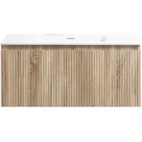 Guido Gusto Badkamermeubel Yuki 100cm licht eiken inclusief wastafel zonder kraangat mat wit