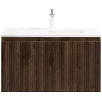 Guido Gusto Badkamermeubel Yuki 80cm walnoot inclusief wastafel met kraangat mat wit